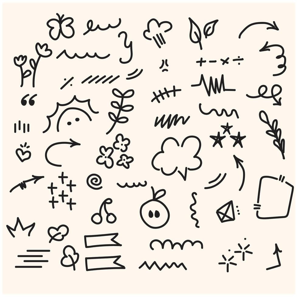 Doodle line cute element set with illustration style doodle and line art vector