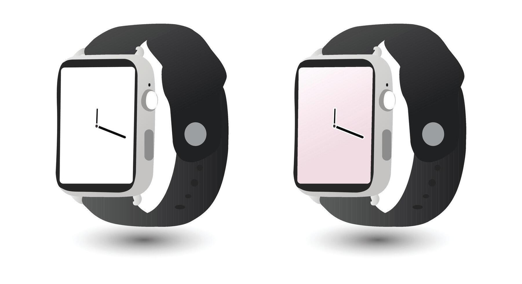 Isolated against a white background, a set of realistic 3D smart watches in various positions. Illustration in vector format