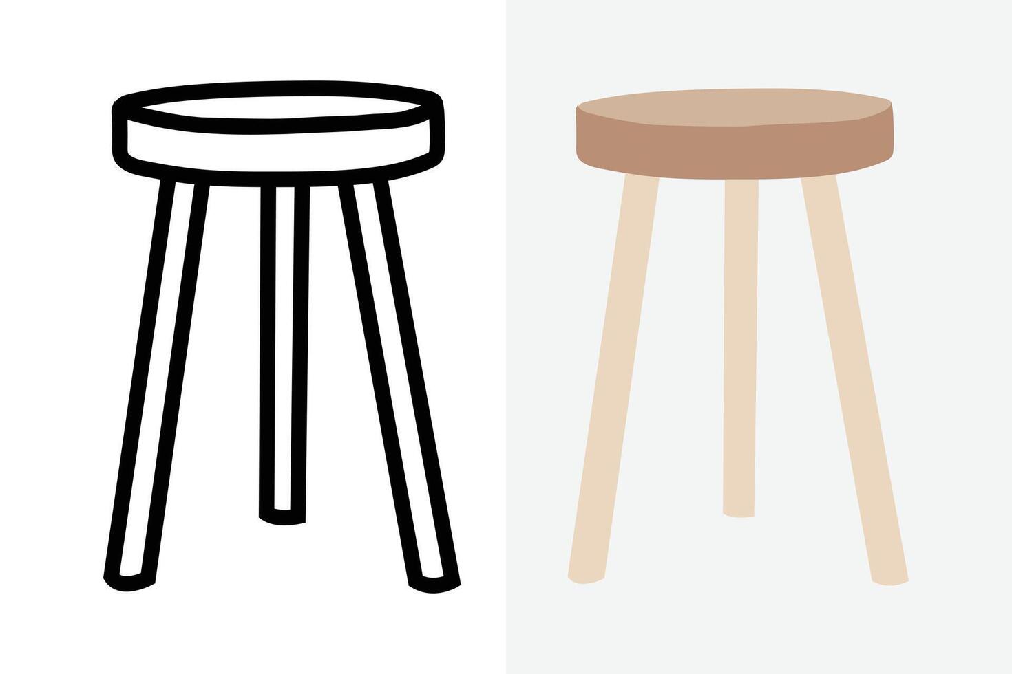 Vector and line design of a set of three-legged stools