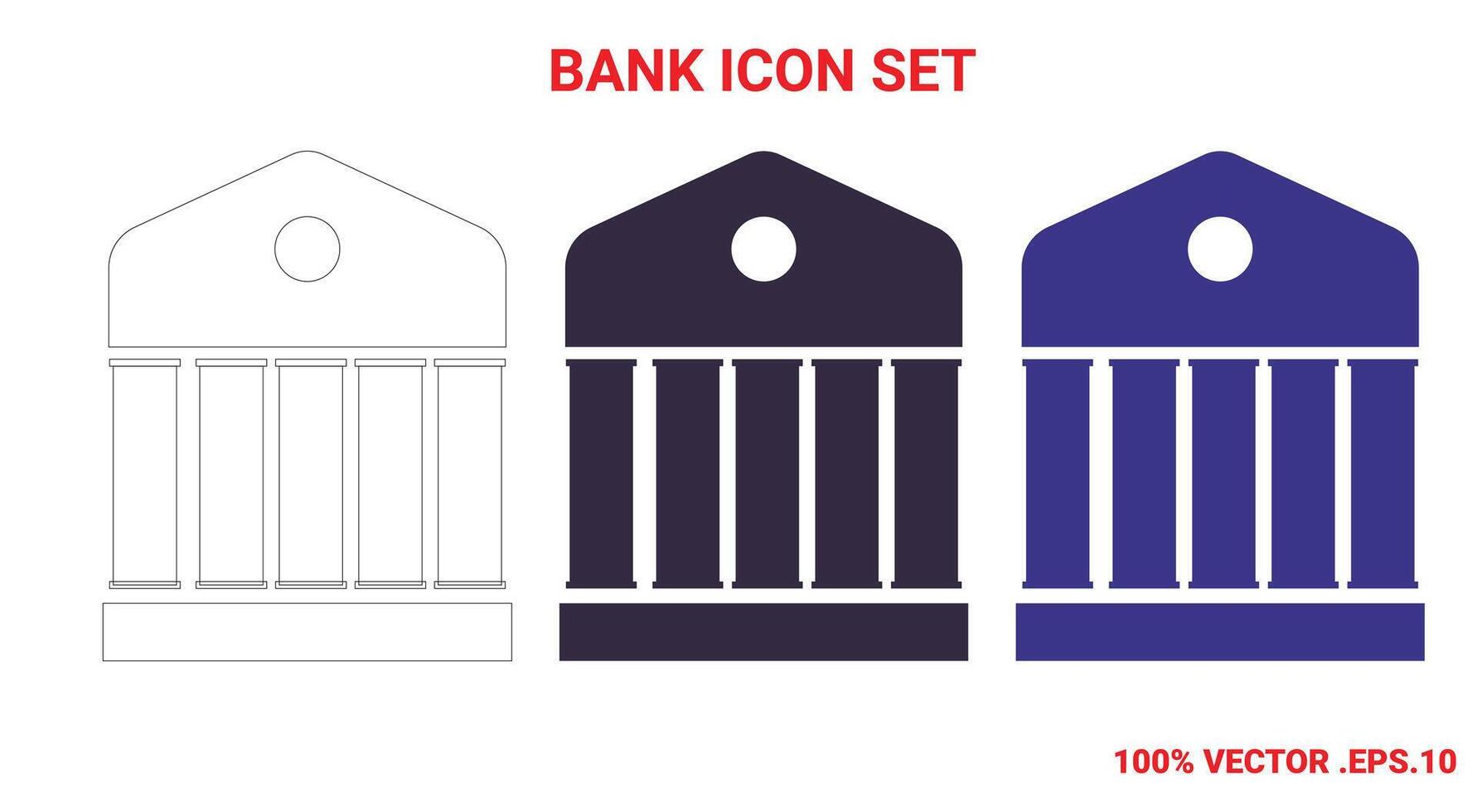 Set of black bank icons. Flat vector government building