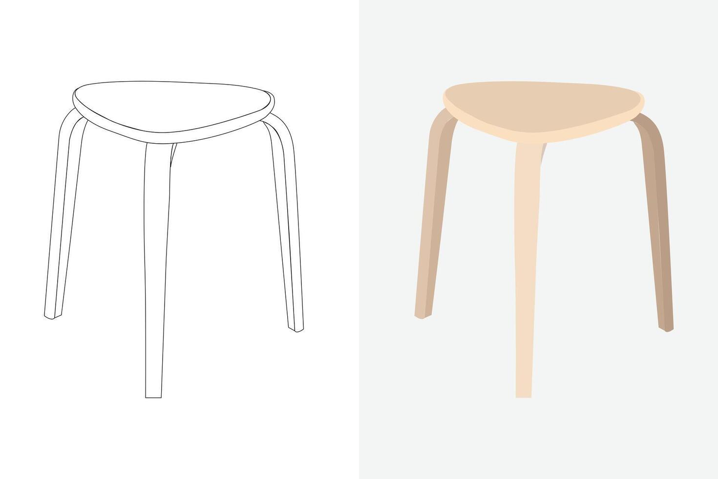 Vector and line design of a set of three-legged stools