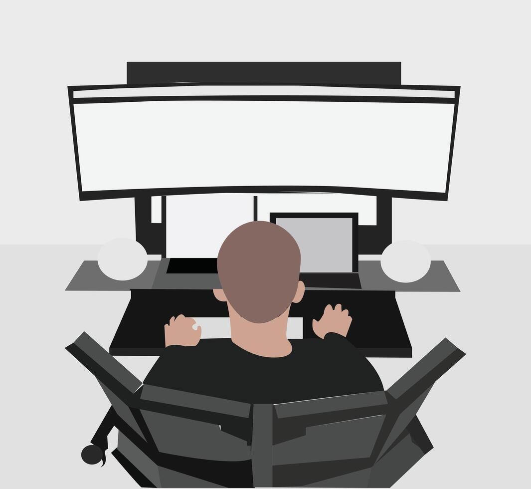vector illustration of a human and an office computer desk