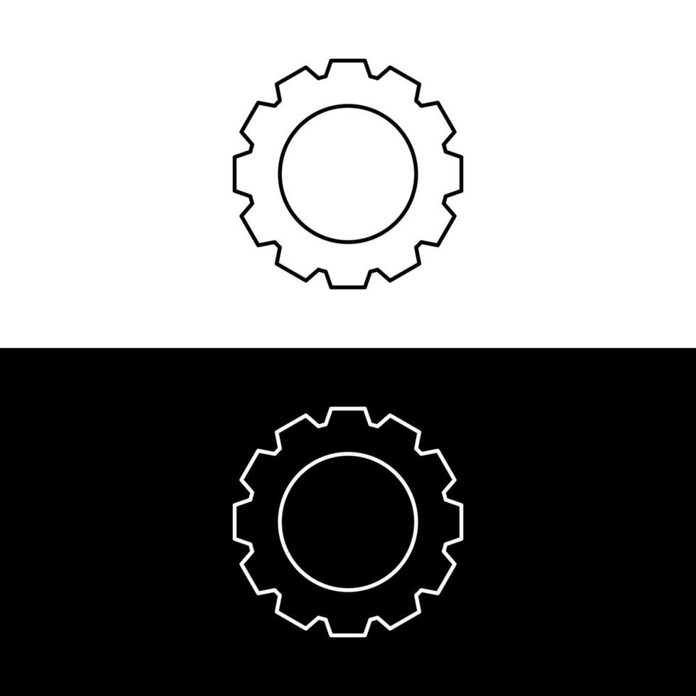 Gear icon, cog wheel, engine circle, thin line web symbol on white and black background vector