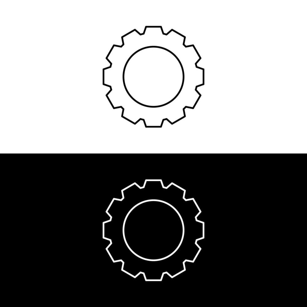 Gear icon, cog wheel, engine circle, thin line web symbol on white and black background vector