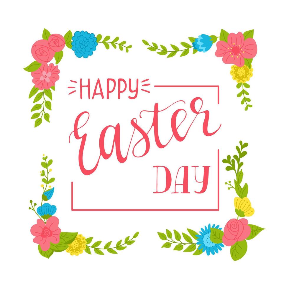 Happy Easter day calligraphic greeting card on white background. Vector typography design for banner, poster, card. Modern vector calligraphy