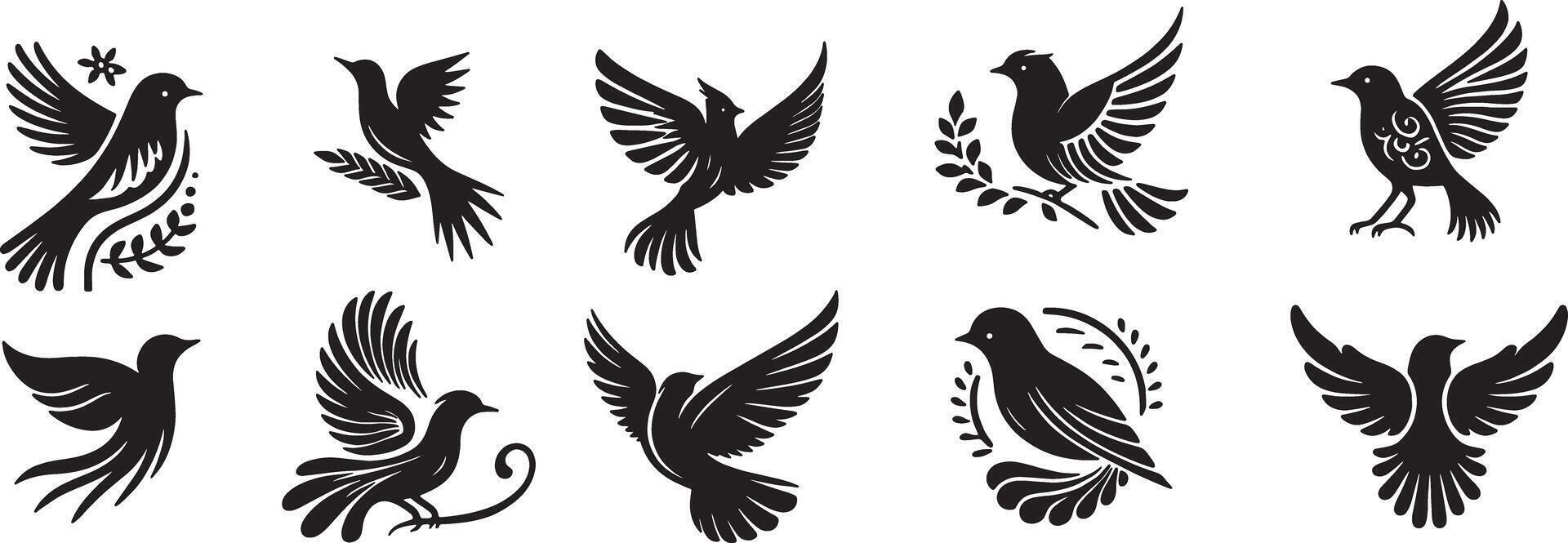 AI generated Set of birds vector silhouettes for logo clipart design concept, isolated on a white background