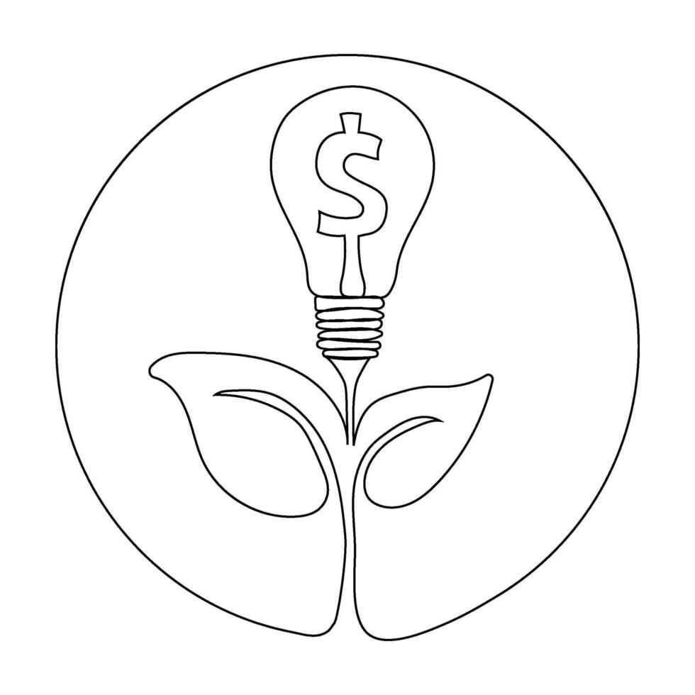 Money energy in one continuous line drawing. Growing coin tree symbol and finance investment increase concept in simple linear style. You can edit the strokes. Doodle vector illustration