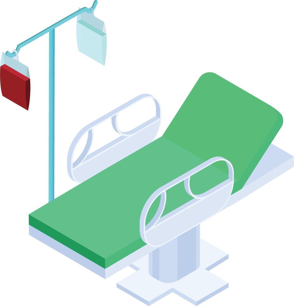 Isometric Hospital Bed with IV Pole vector