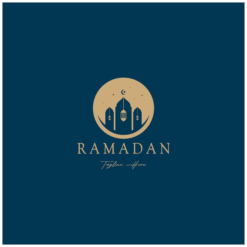 Ramadán Mubarak logo con linterna elementos, creciente Luna y estrella mezquita edificio, islámico caligrafía patrón, para negocio, arquitectura, musulmanes, eid, eid tarjetas, islámico educación vector