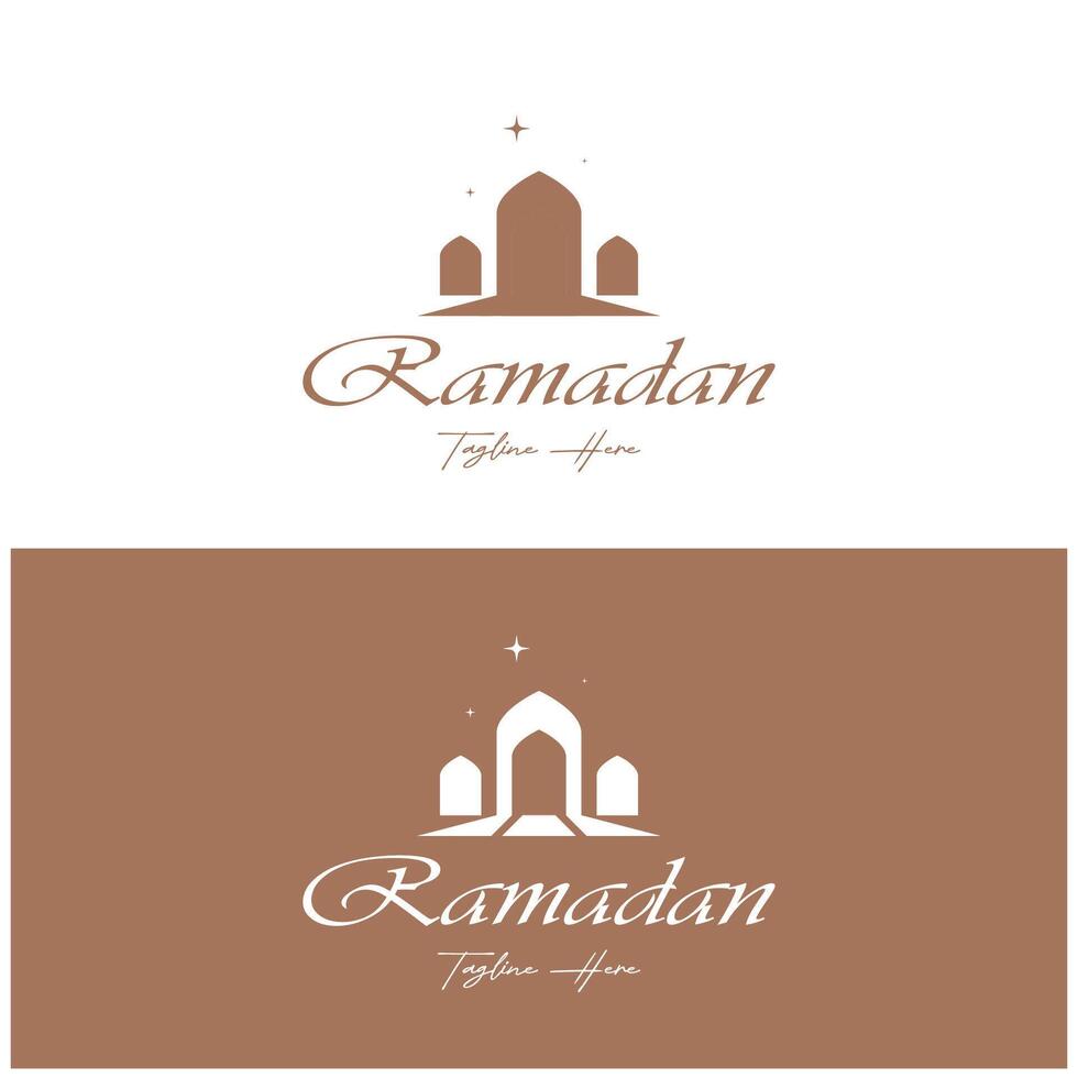 Ramadán Mubarak logo con linterna elementos, creciente Luna y estrella mezquita edificio, islámico caligrafía patrón, para negocio, arquitectura, musulmanes, eid, eid tarjetas, islámico educación vector