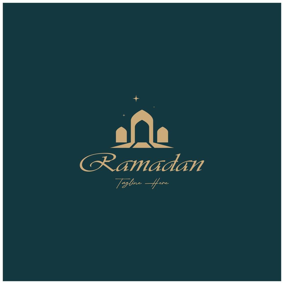 Ramadan Mubarak logo with lantern elements, crescent moon and star mosque building, Islamic calligraphy pattern, for business, architecture, Muslims, Eid, Eid cards, Islamic education vector