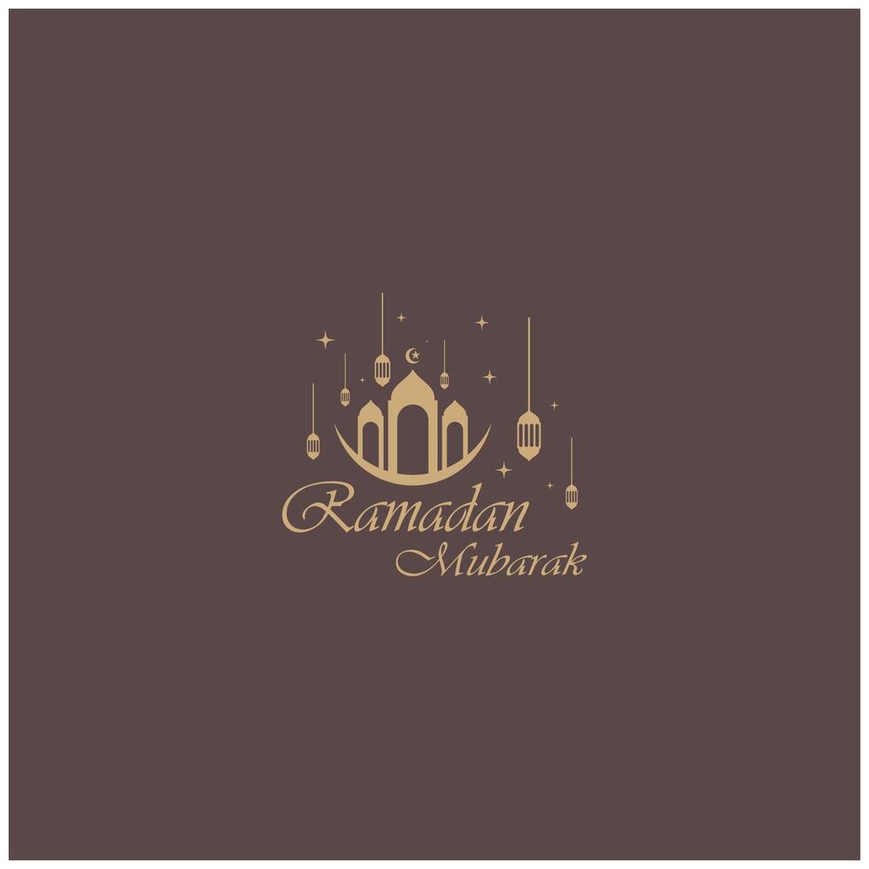 Ramadan Mubarak logo with lantern elements, crescent moon and star mosque building, Islamic calligraphy pattern, for business, architecture, Muslims, Eid, Eid cards, Islamic education vector