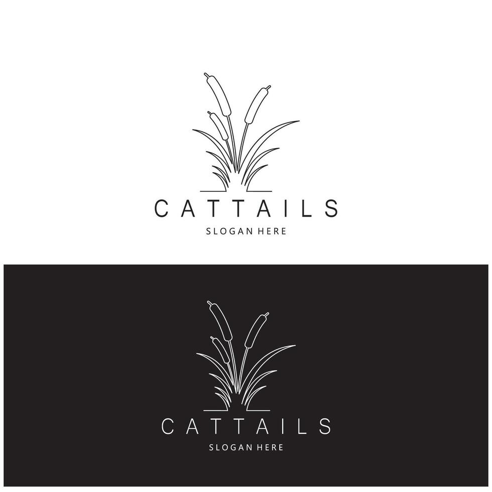 cattails or river reed grass plant logo design, aquatic plants, swamp, wild grass vector