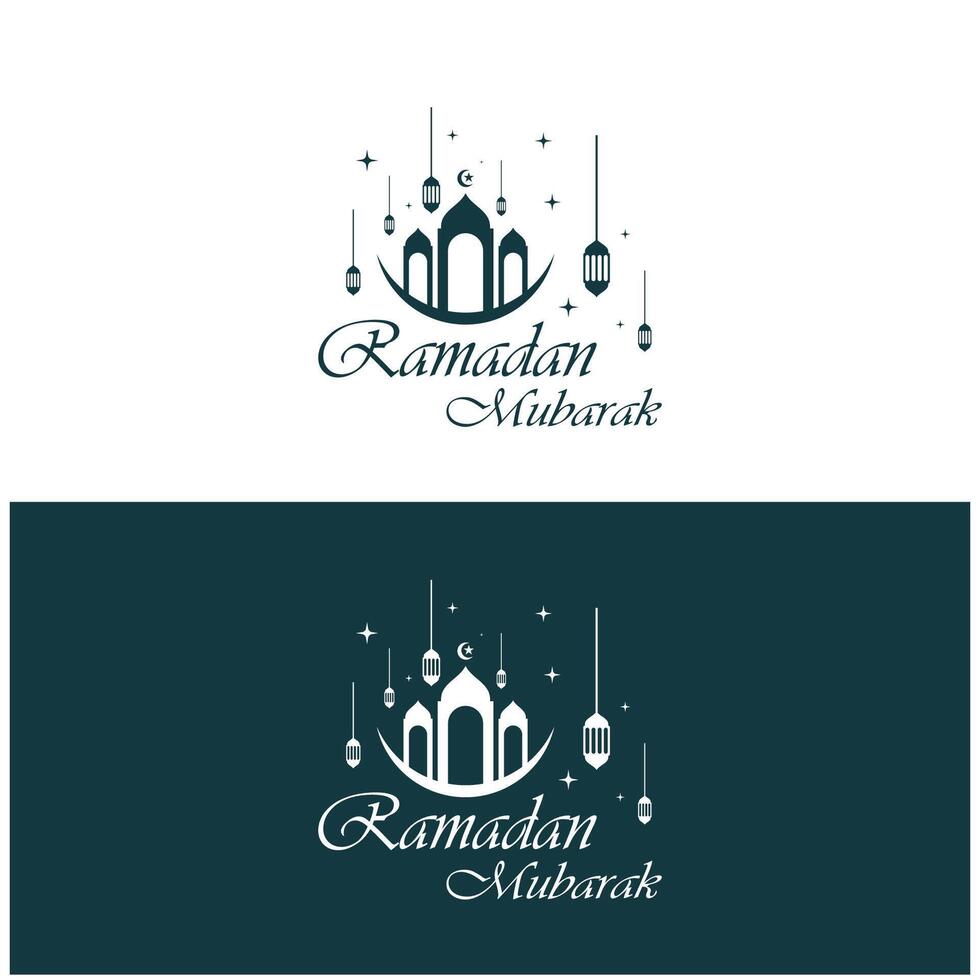 Ramadán Mubarak logo con linterna elementos, creciente Luna y estrella mezquita edificio, islámico caligrafía patrón, para negocio, arquitectura, musulmanes, eid, eid tarjetas, islámico educación vector