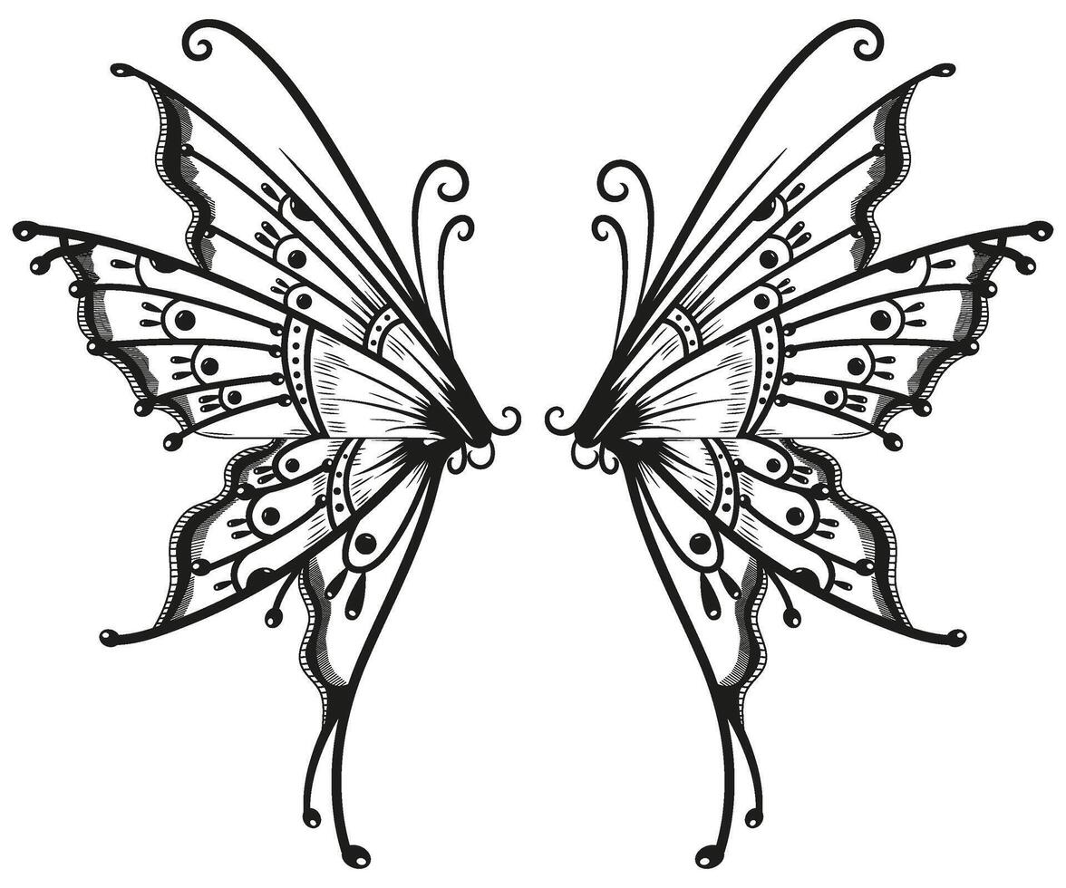 Butterfly wings black ink, insect vector illustration