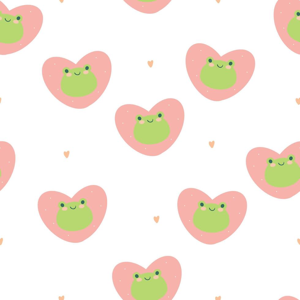 Seamless pattern with cute cartoon frogs on love background for fabric print, textile, gift wrapping paper. children's colorful vector, flat style vector