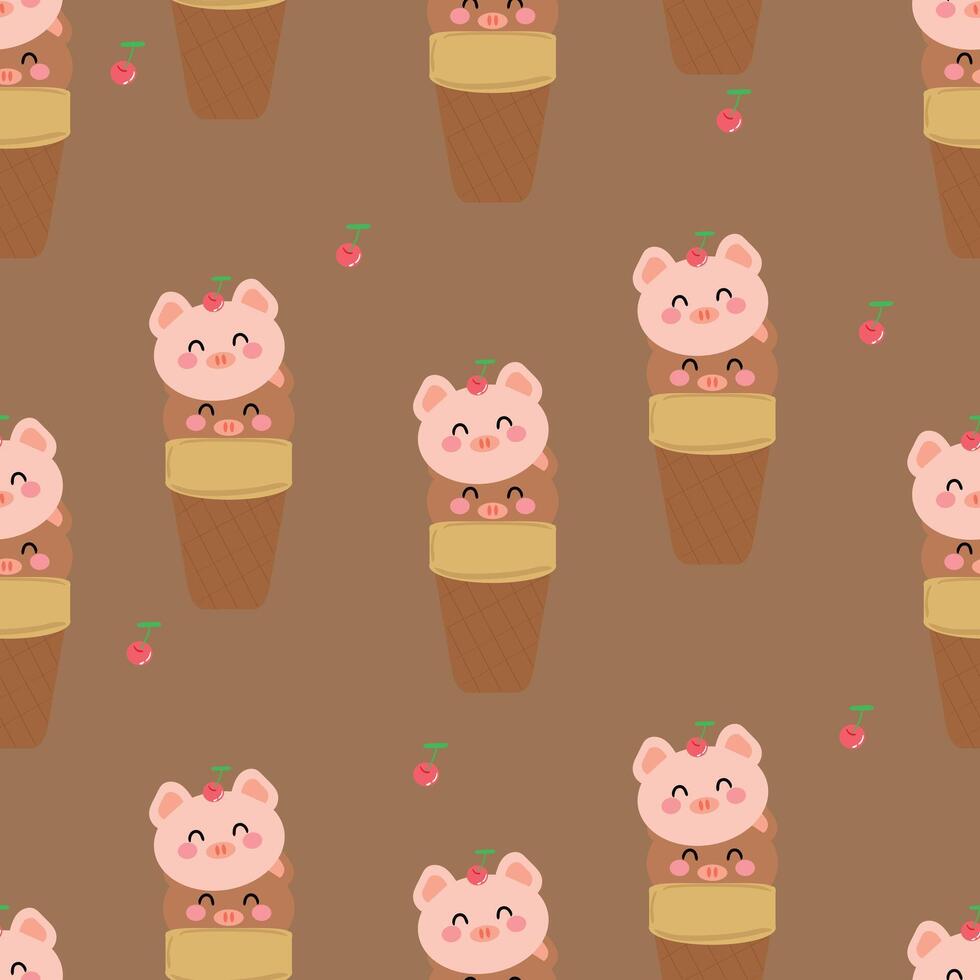 Seamless pattern with cute cartoon pig ice cream for fabric print, textile, gift wrapping paper. children's colorful vector, flat style vector