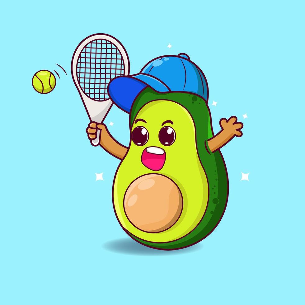 free vector cute avocado playing tennis