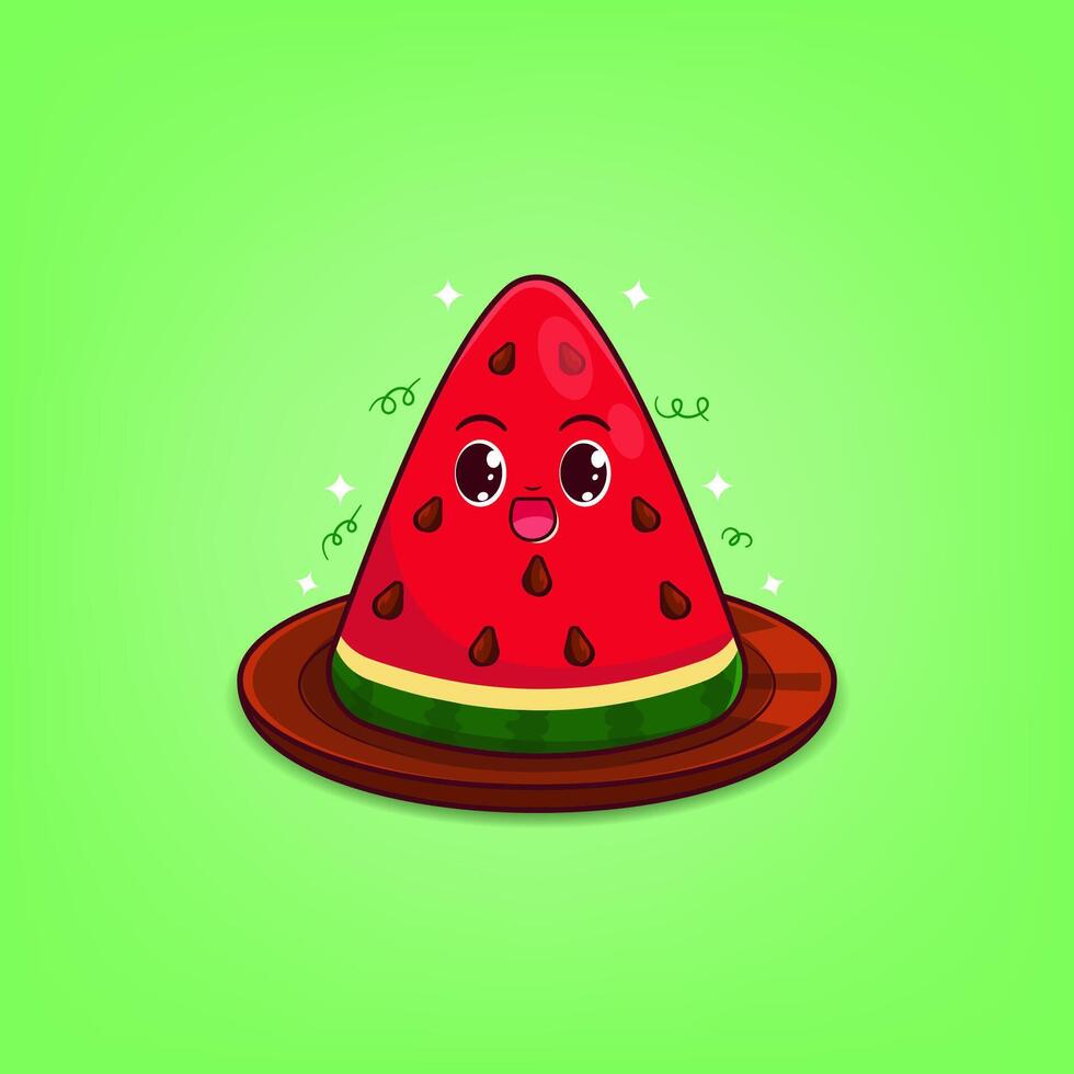 Free Vector cute watermelon cartoon characters on a plate