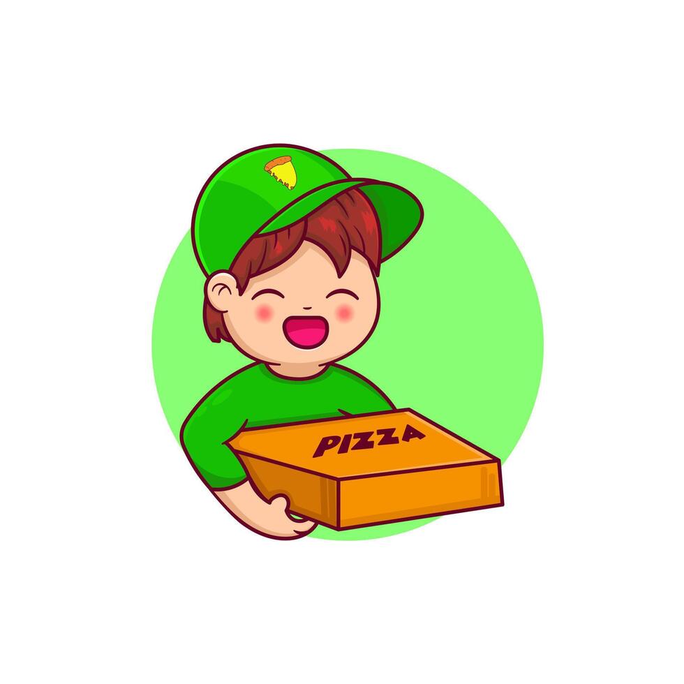 gratis vector Pizza mensajero en verde uniforme.