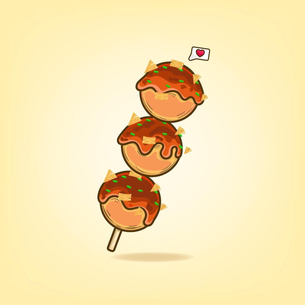 Free vector illustration of typical Japanese takoyaki snacks.