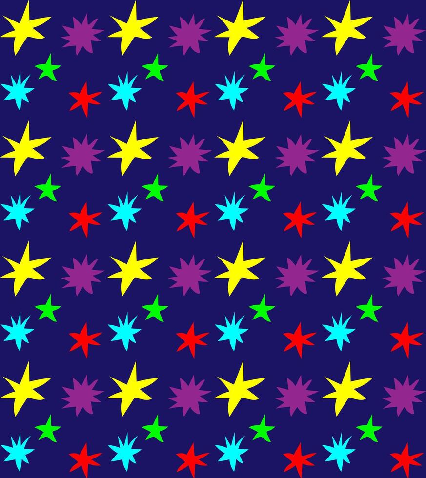 Seamless abstract pattern in doodle style in the form of multi-colored stars on a blue background vector