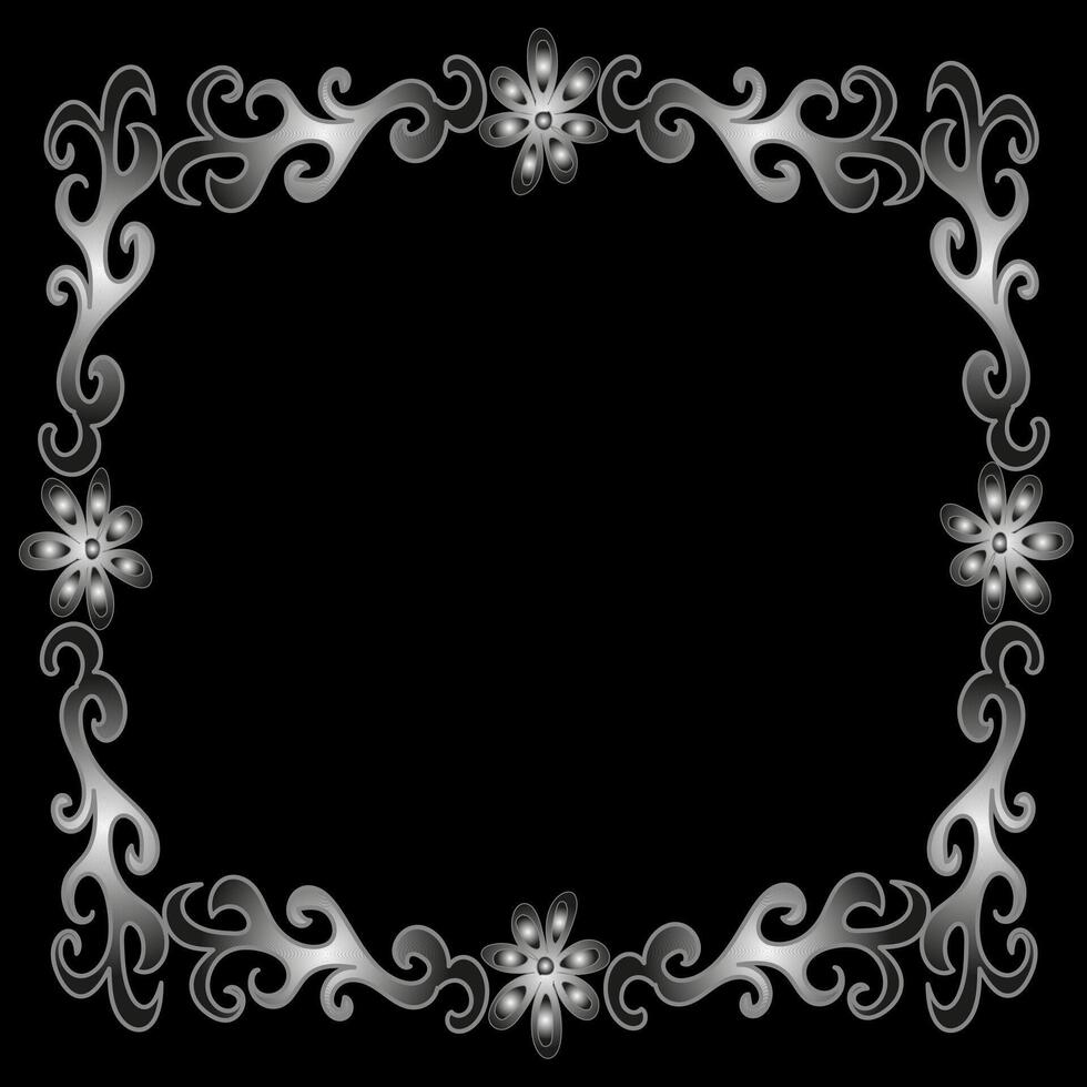 Beautiful gray frame with flowers and leaves on a black background vector