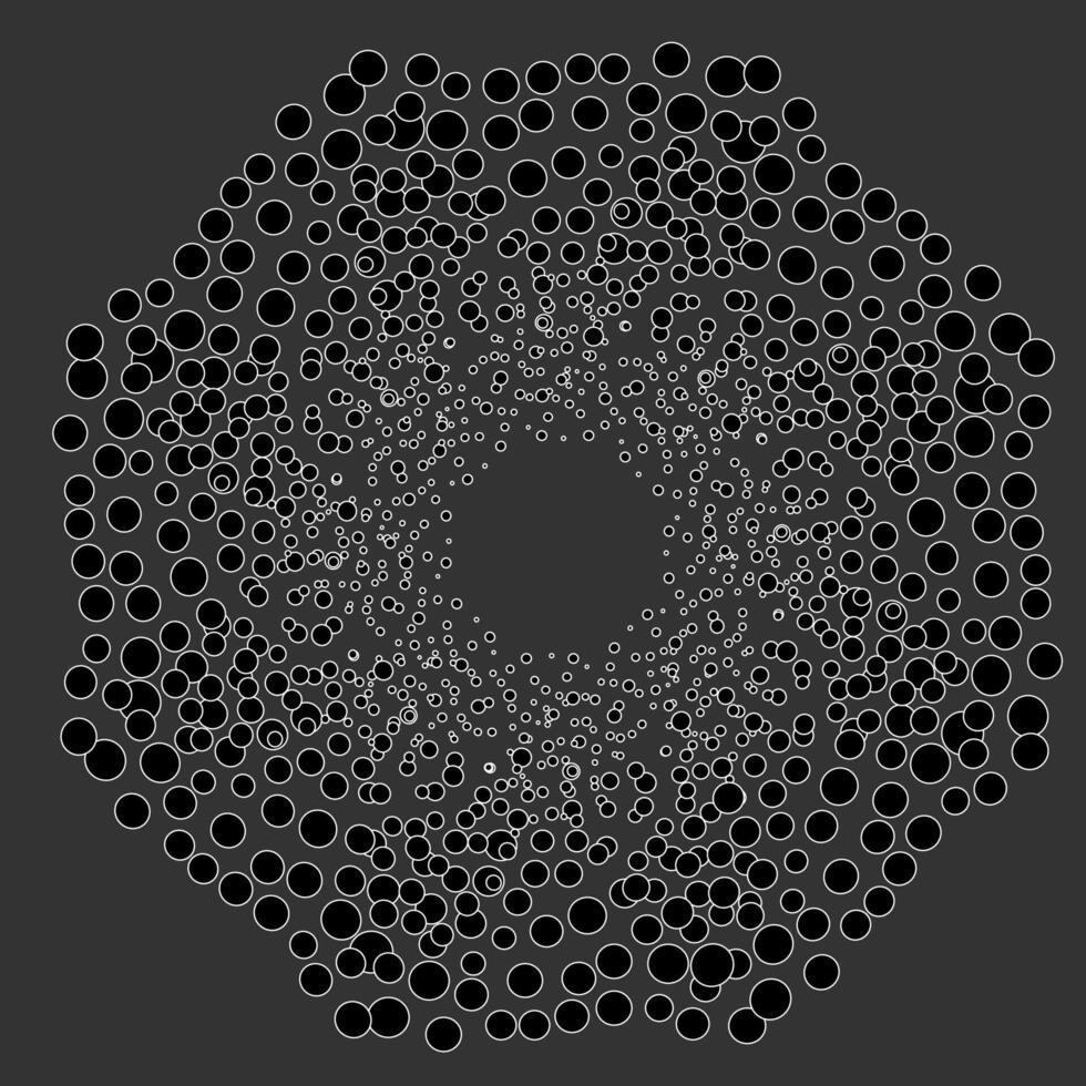 Round abstract pattern in the form of black and white balls on a gray background vector