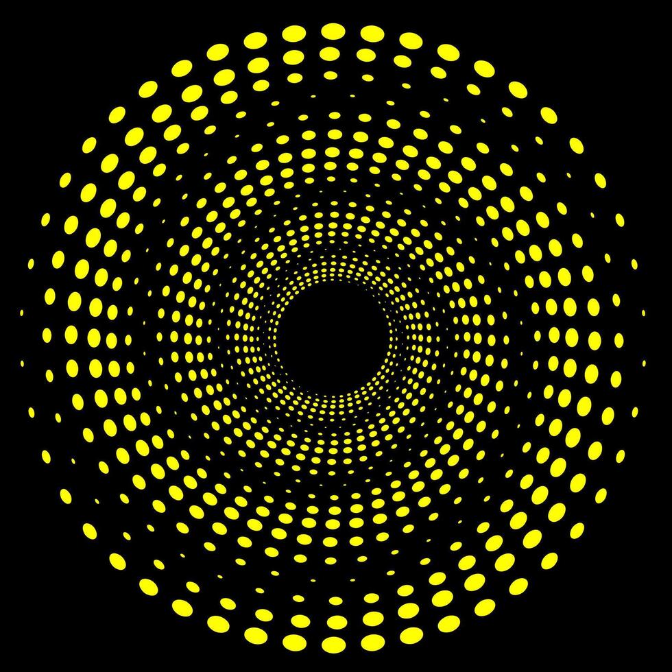 Abstract pattern in the form of a spiral of gold circles on a black background vector