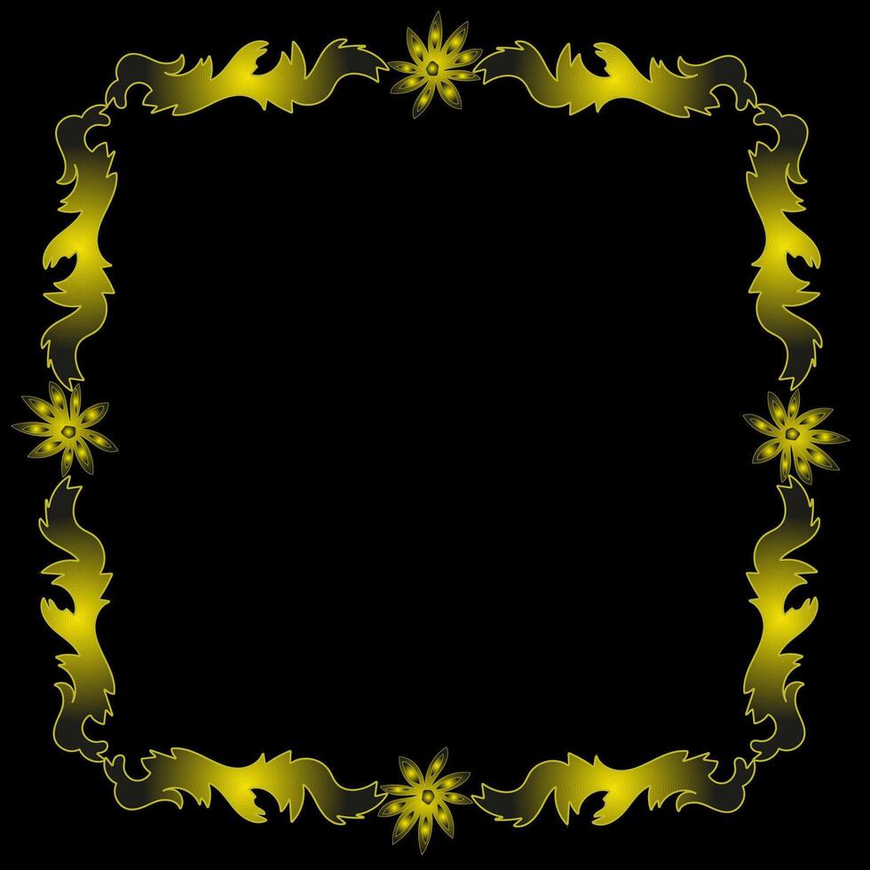 Beautiful and stylish golden frame in the form of flowers and leaves on a black background vector