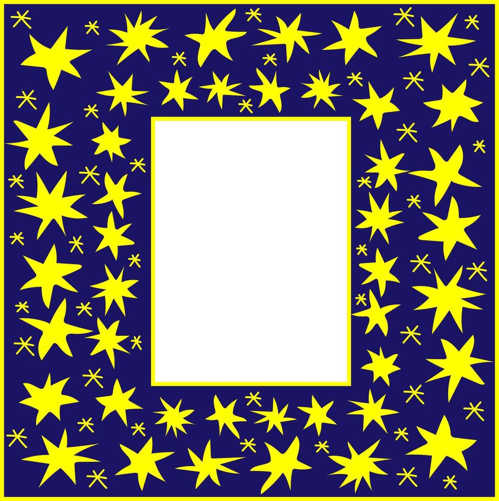 Vector abstract frame in the form of yellow stars on a blue background in doodle style