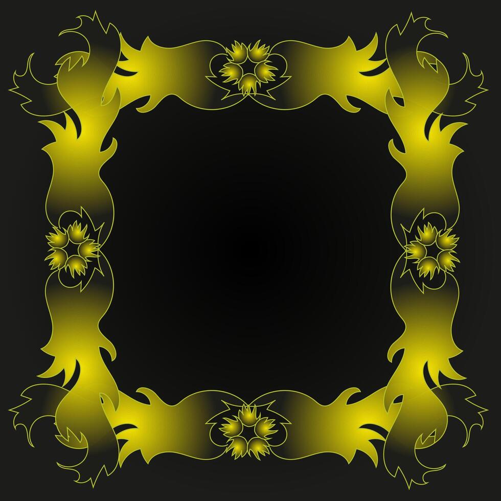 Beautiful golden frame on a black background with an abstract floral pattern vector