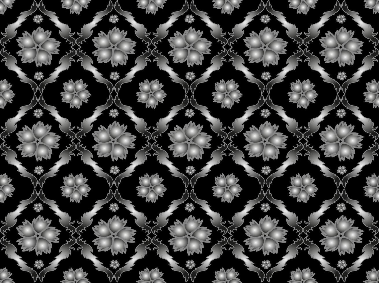 Beautiful seamless gray floral pattern on a black background vector