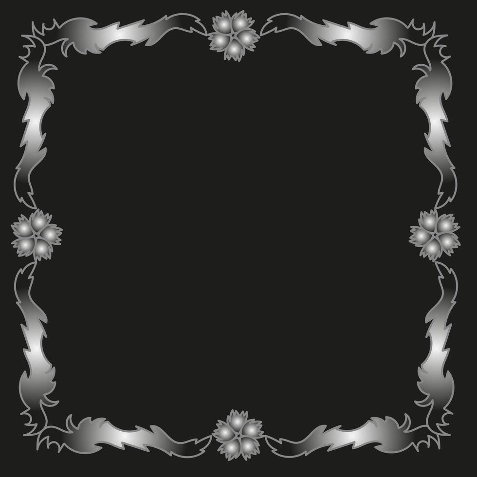 Beautiful silver frame in the form of flowers and leaves on a black background vector