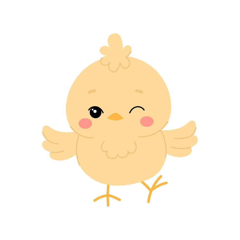 gracioso amarillo pollo en plano estilo en un blanco antecedentes. Pascua de Resurrección polluelo. vector