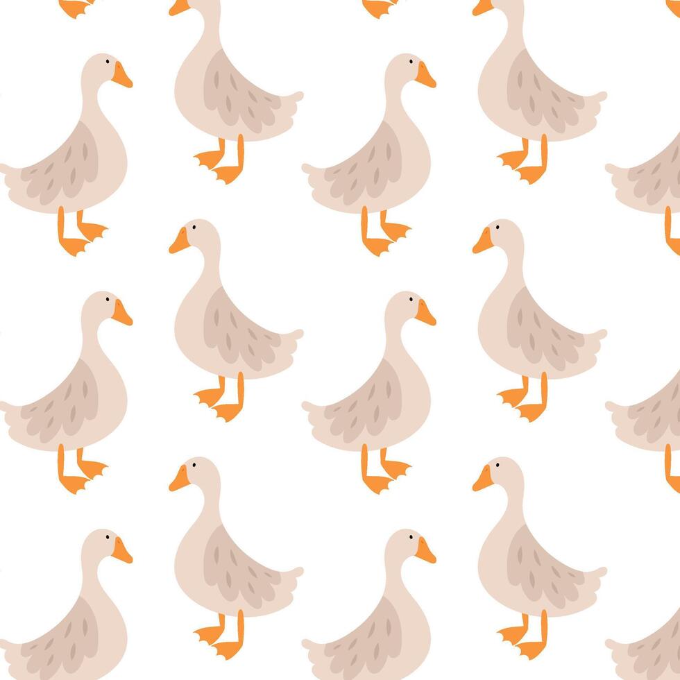 Seamless pattern with goose. Spring background for your design. Cute goose in flat style on a white background. Spring. Easter. vector