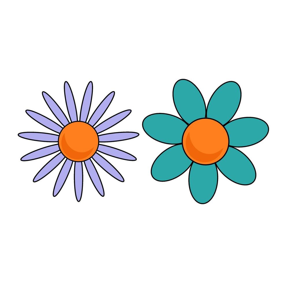 Flowers. Vector illustration of flowers in a trendy retro style on a white background. Flower icons in groovy style.