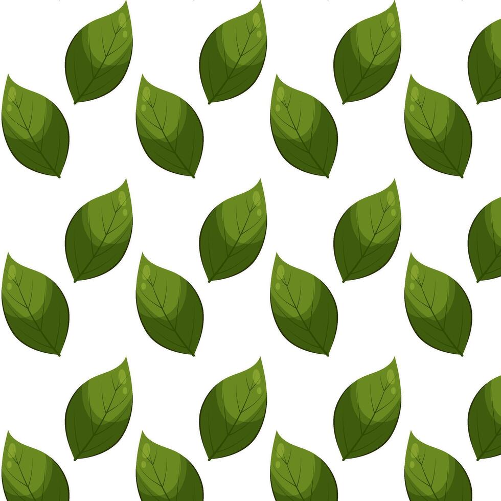 Seamless pattern of green leaves on a white background. Green leaf in flat style. Eco background. vector