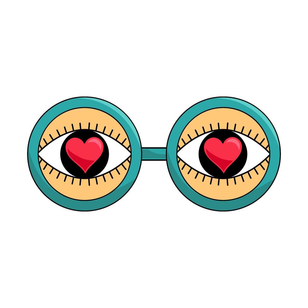Glasses, eyes. Vector illustration of glasses with eyes in a trendy retro style on a white background. Glasses icon in groovy style.