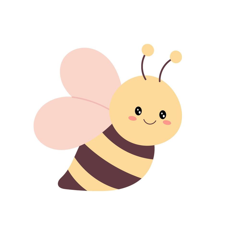 Bee in flat style. Vector illustration of an insect on a white background. Cute bee character.