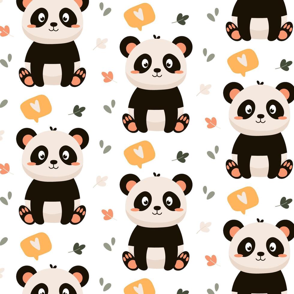 Panda. Pattern with cute panda and decorative elements in flat style. Background, pattern with animals. vector