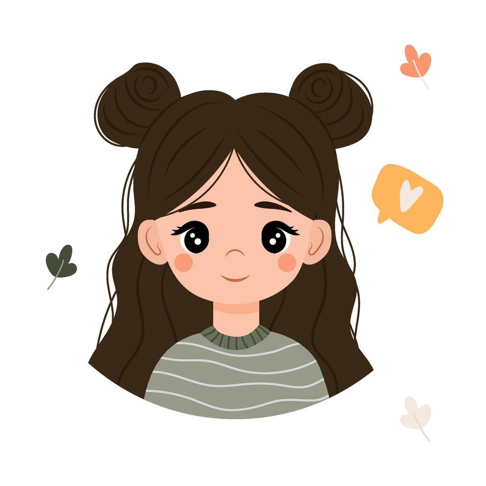 avatar de un niña en un blanco antecedentes. linda pequeño niña en plano estilo. retrato. vector