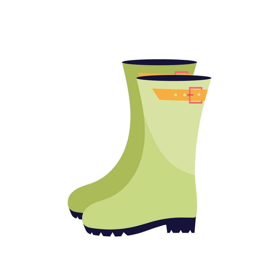 Rubber boots in flat style on a white background. Shoes. Spring decor. vector