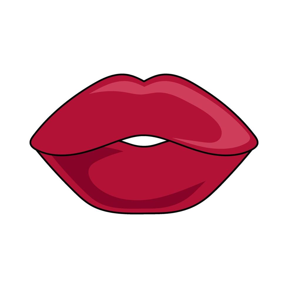 Lips. Vector illustration of lips in trendy retro style on white background. Lips icon in groovy style.