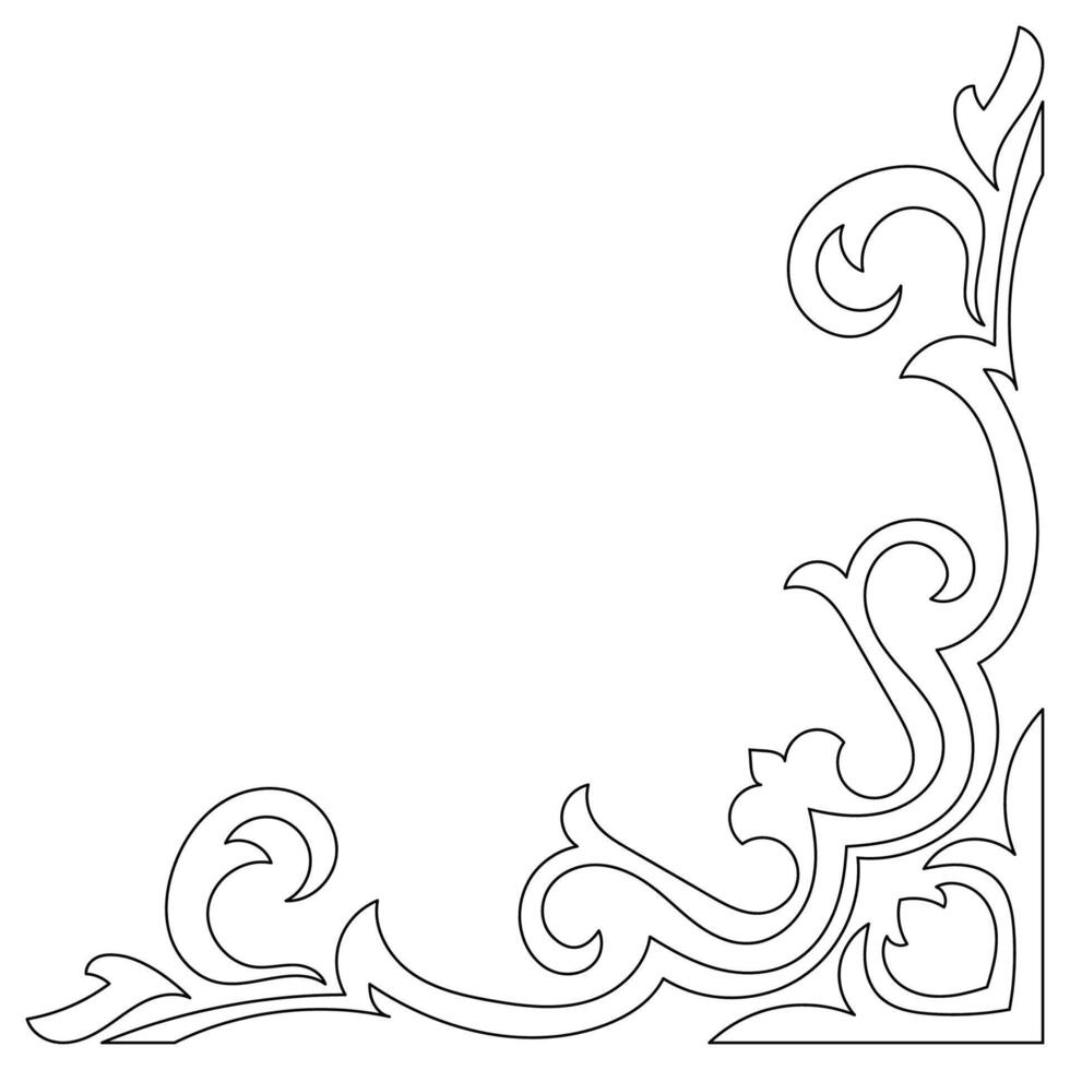 Thin line vintage corner. Medieval period of the Victorian dynasty. Fancy black monogram frame design element abstract icon collection Flower simple symbol vector