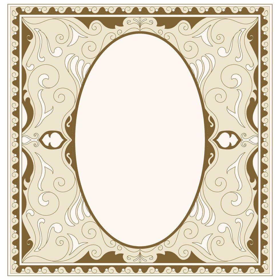 Vintage frame. Old era brown decorated with scrolling flowers. vector