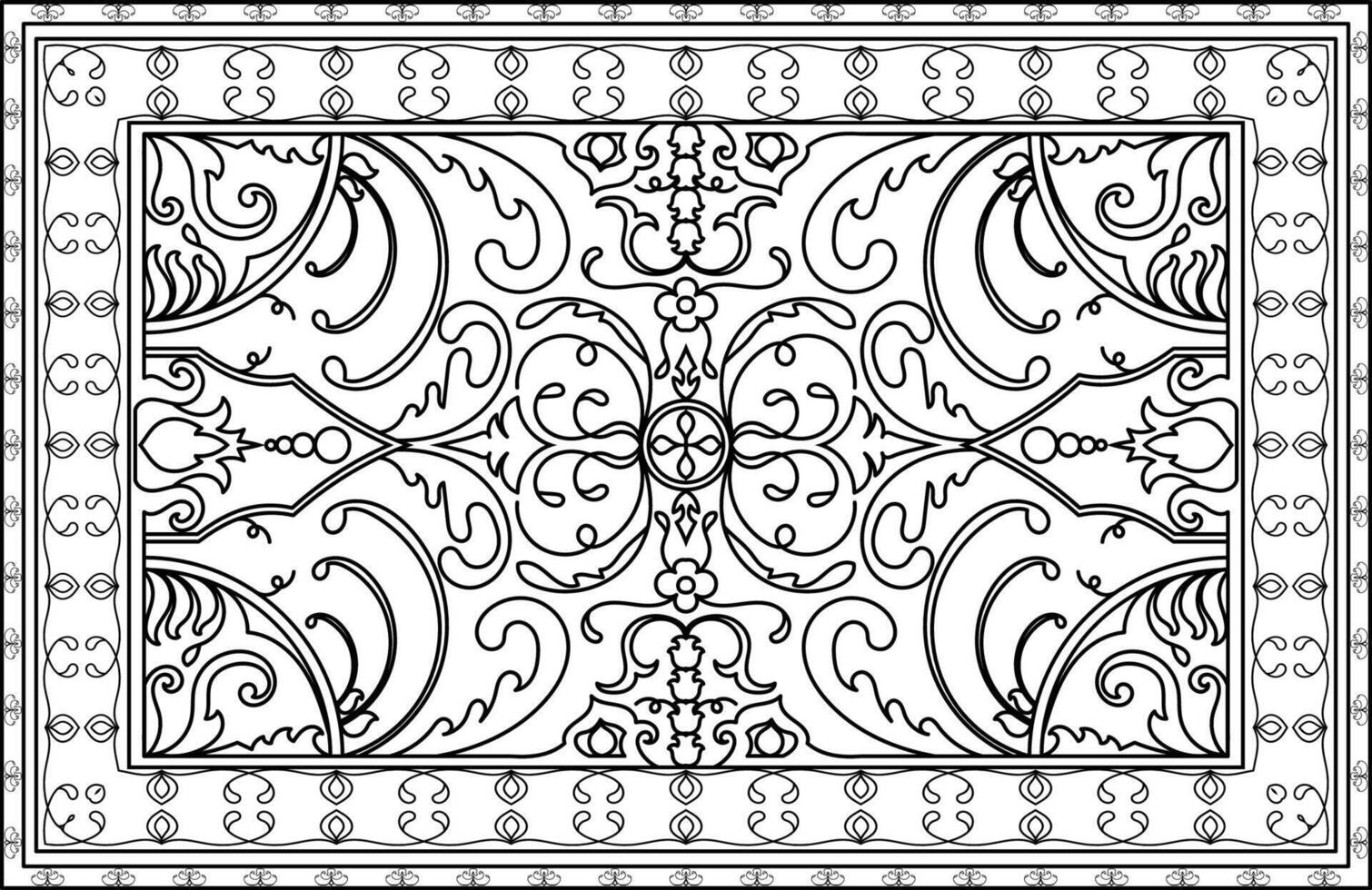black persian carpet pattern decorative tile floor vector illustration