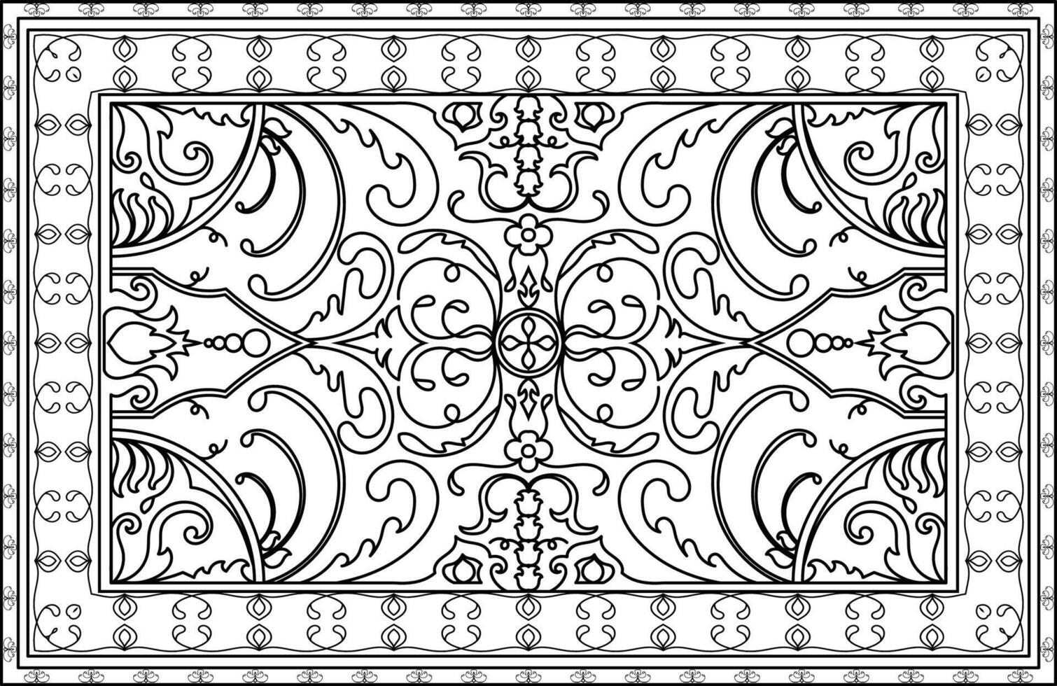 black persian carpet pattern decorative tile floor vector illustration