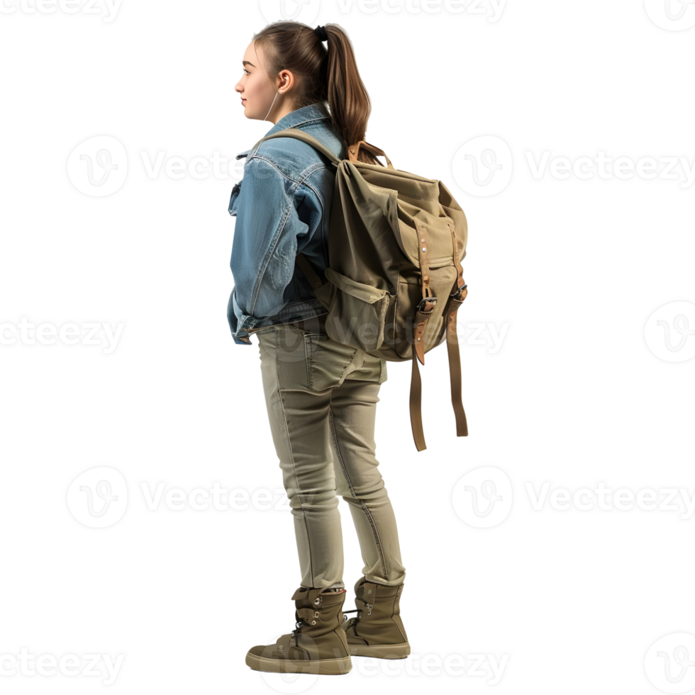 AI generated Female Student Girl Standing Wearing Bag on Transparent background - Ai Generated png