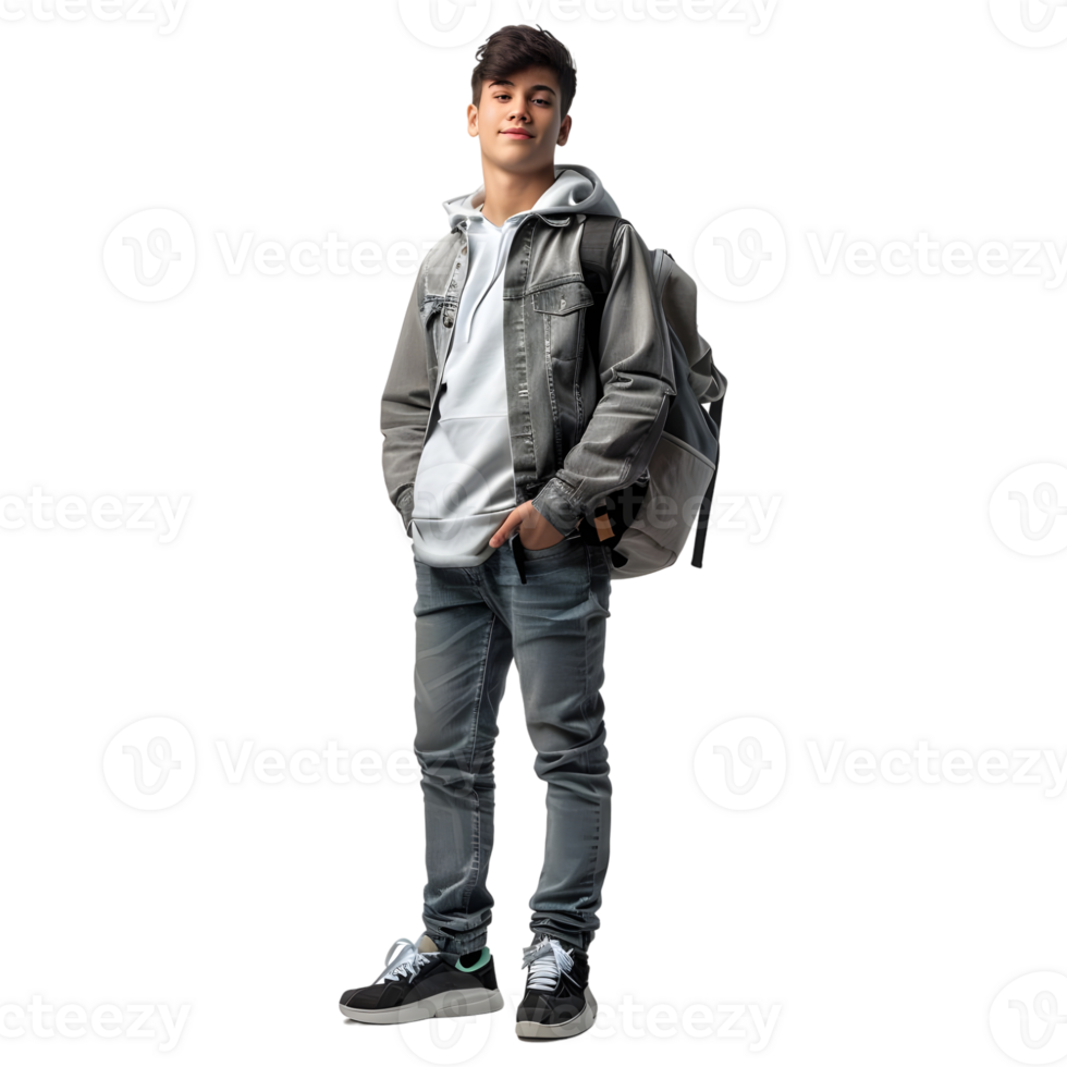 AI generated Male Student Girl Standing Wearing Bag on Transparent background - Ai Generated png